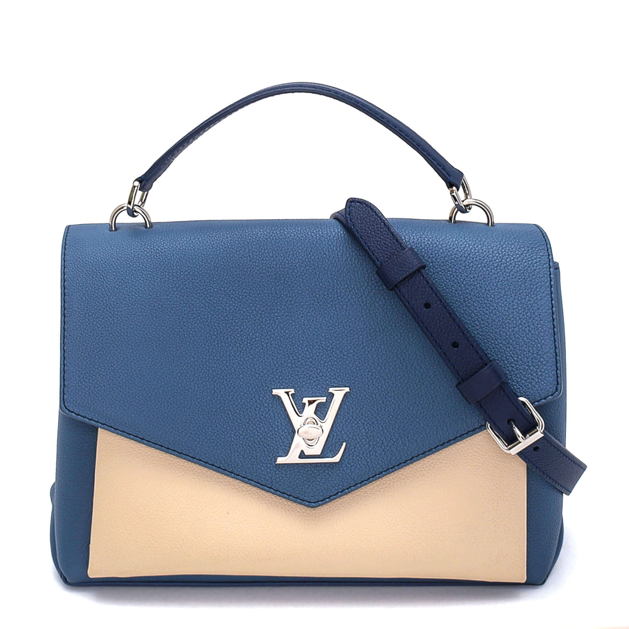 Louis Vuitton - Blue and Beige Leather Removable Shoulder Strap Mylockme Bag